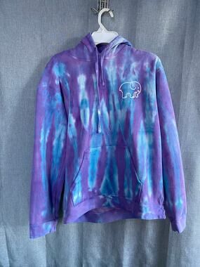 Ivory Ella Tie Dye Hoodie Womens Small Blue Purple Elephant Pullover Sweatshirt